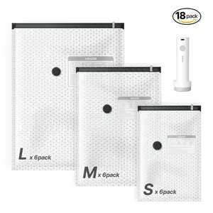 【Super Brand Day】VEVOR Vacuum Storage Bags, 18 Pack Space Saver Vacuum Seal Bags for Clothing, with Pump and Charging Cable, Double Zipper Seal, Thickened PA and PE, Compression for Clothes Storage, Travel Luggage, Lightweight, Organiser，DEALS FOR YOU