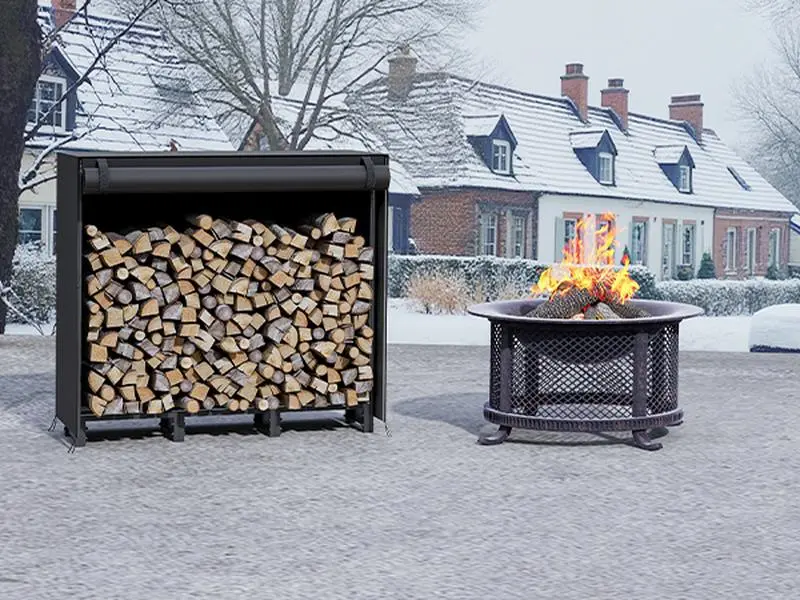 HOOBRO 4FT Firewood Rack with Cover, Outdoor Firewood Log Rack, Adjustable Log Holder with Waterproof Cover, Fireplace Wood Storage, Heavy Duty Wood Holder, for Indoor and Outdoor, Black #SummerVibes