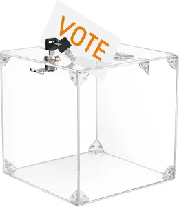 MaxGear Transparent Acrylic Donation Box with Lock, 1 Pack 7.8"x7.8"x7.8" Square Large Ballot Suggestion Box for Fundraising, Donations (Computers & Office Equipment, Office Stationery & Supplies, Safes),summervibes