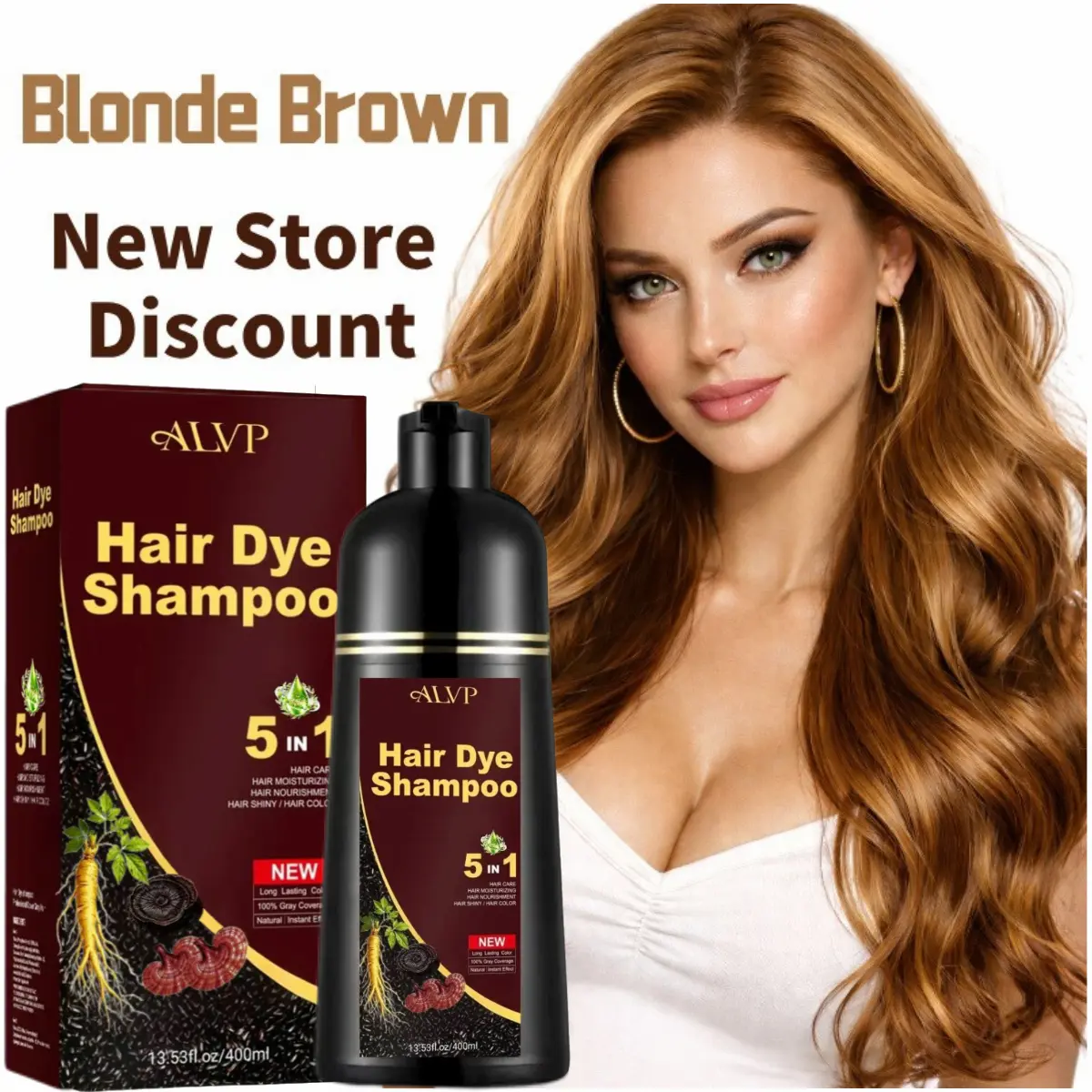ALVP 5-in-1 Shampoo + Hair Dye in 1, Ginseng-Infused Plant-Based Gray Coverage Hair Color, Gentle Wine Red Vegan Cruelty-Free Ammonia-Free Hypoallergenic Long-Lasting Nourishing 400g Haircare for Men and Women