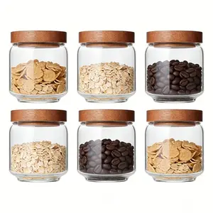 6-Piece Airtight 450ML/15 FL OZ Glass Storage Set, Kitchen Utensils, Kitchen Containers for Coffee Beans, Nuts, Spices