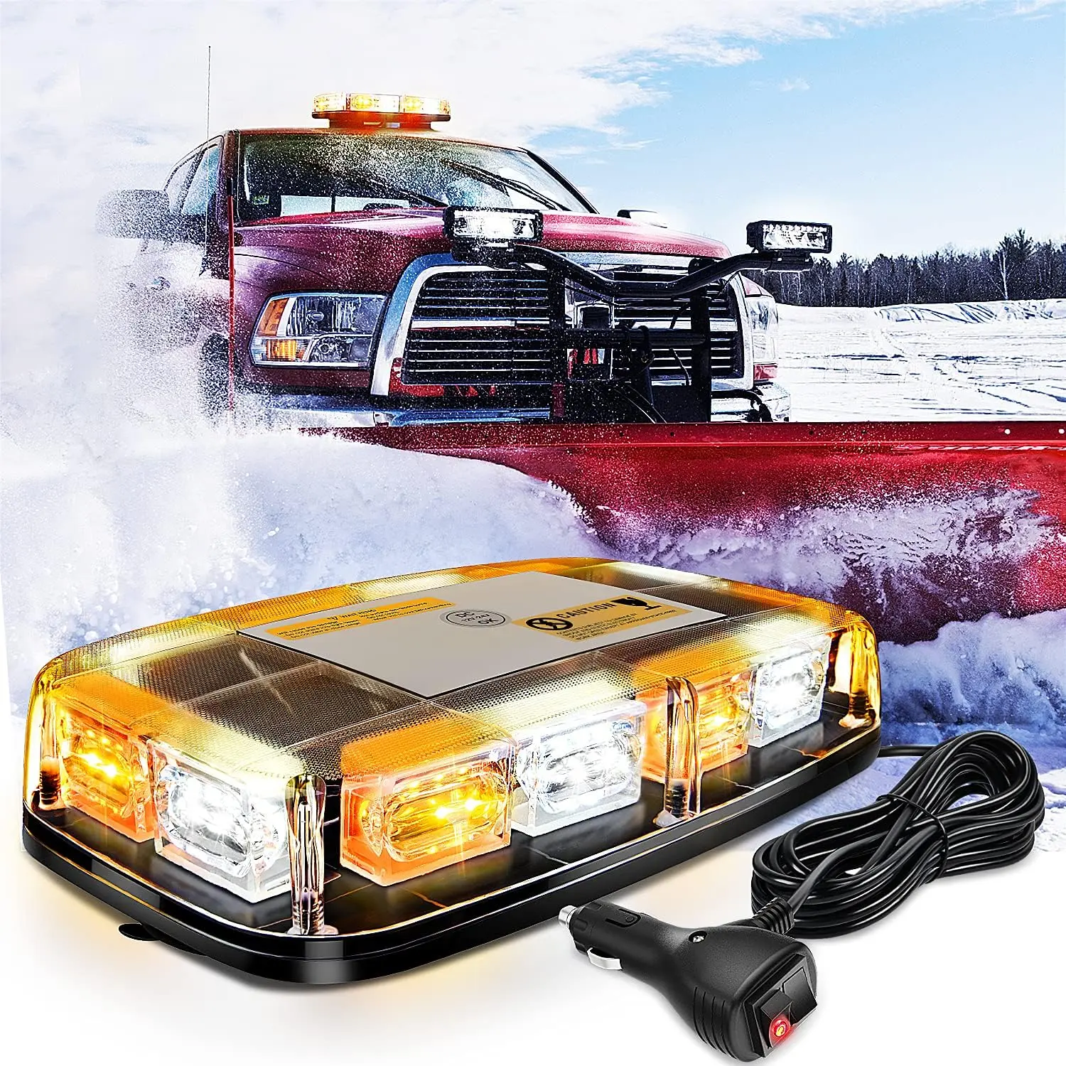 Nilight 12-Inch Vehicle Roof Strobe Lights Kit for Trucks, 48-LED Amber-White Magnetic Mount Flashing Bar, 12V-24V DC LED Work Light for Construction & Delivery Vehicles, Strobe Lights For Trucks