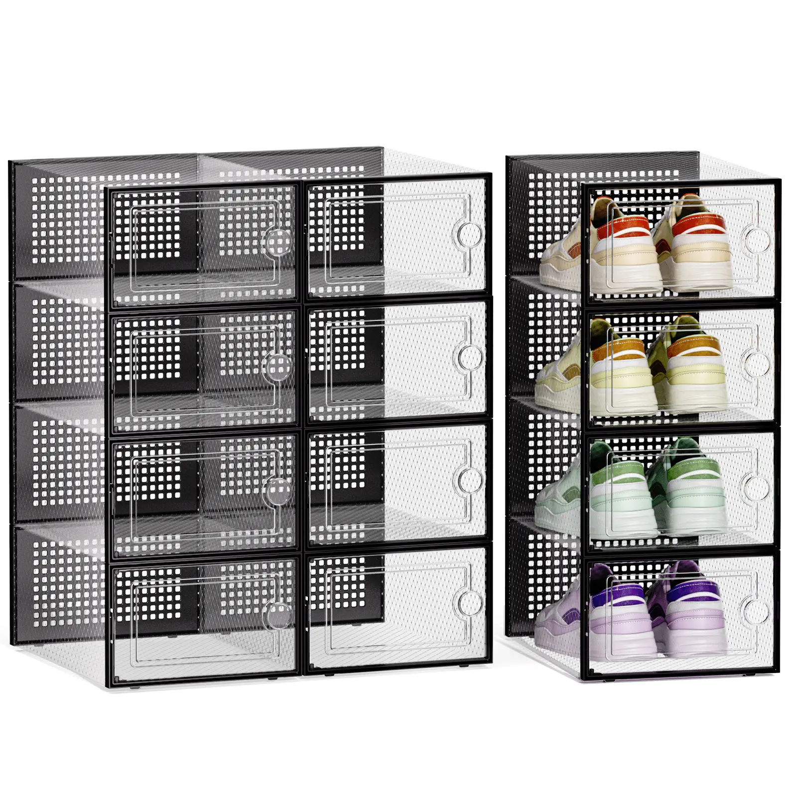 12/24 Thick Transparent Shoe Boxes Foldable Stackable with Lids Space Saving Storage Organizers Freely Combinable Plastic Sneaker Containers for All Shoe Sizes Ideal for Entryway Bedroom Home Dormitory