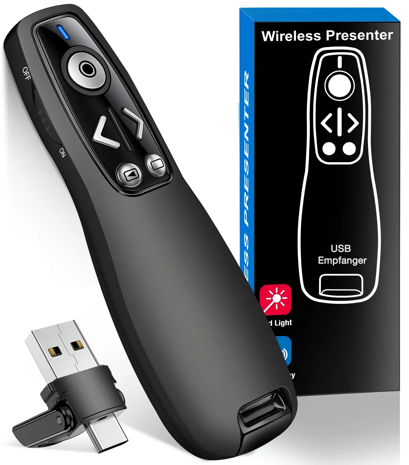 ESYWEN Presenter Wireless Presenter Remote USB Control Powerpoint PPT Clicker, Laser Pointer RF 2.4GHz Presenter Remote Google Slides Advanced Powerpoint Clicker, Compatible with Multi-System Multi-Software Windows XP 7/8/10