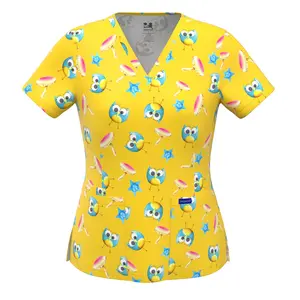 Dagacci 4-Way Stretch Printed Top - V-Neck, Moisture-Wicking, Anti-Wrinkle, 92% Polyester 8% Spandex, Machine Washable