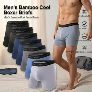 BAMBOO COOL Men's Ultra Breathable Underwear No Riding Up Boxer Briefs with Comfort Flexible Waistband Multipack 92% Bamboo Viscose 8% Spandex Moisture-Wicking