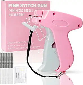 Stitch Gun for Clothes， Handheld Stitch Gun Quick Clothing Fixer，Sewing Kit Includes 1,000 Black Fasteners & 1,000 White Fasteners & 6 Needles (Pink)