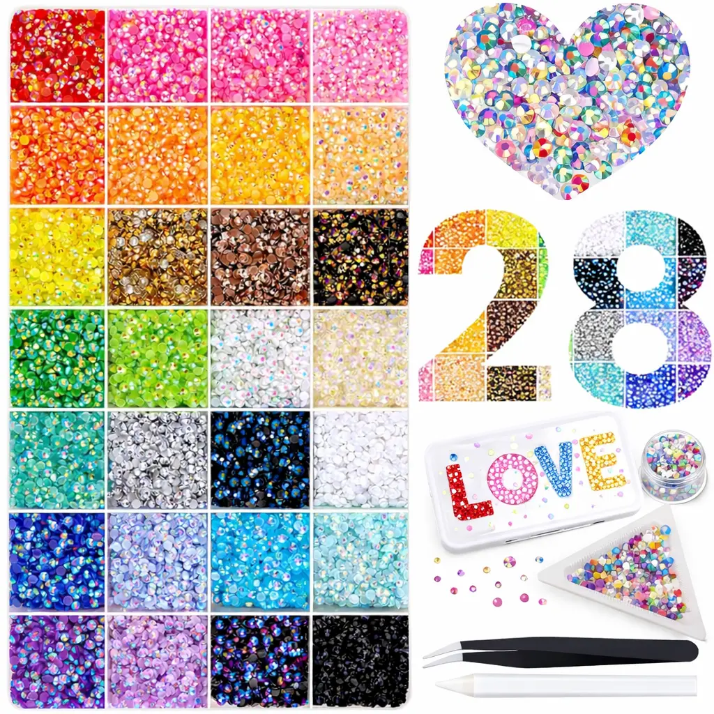 28-Color Jelly Synthetic Rhinestones Bedazzling Kit - 35,000PCS 3mm Flatback Resin Gems, Nail Supplies, Crystal & Jelly Gel Nail Art Accessories for Crafting, Shoes, Crystal Nail Art Accessories