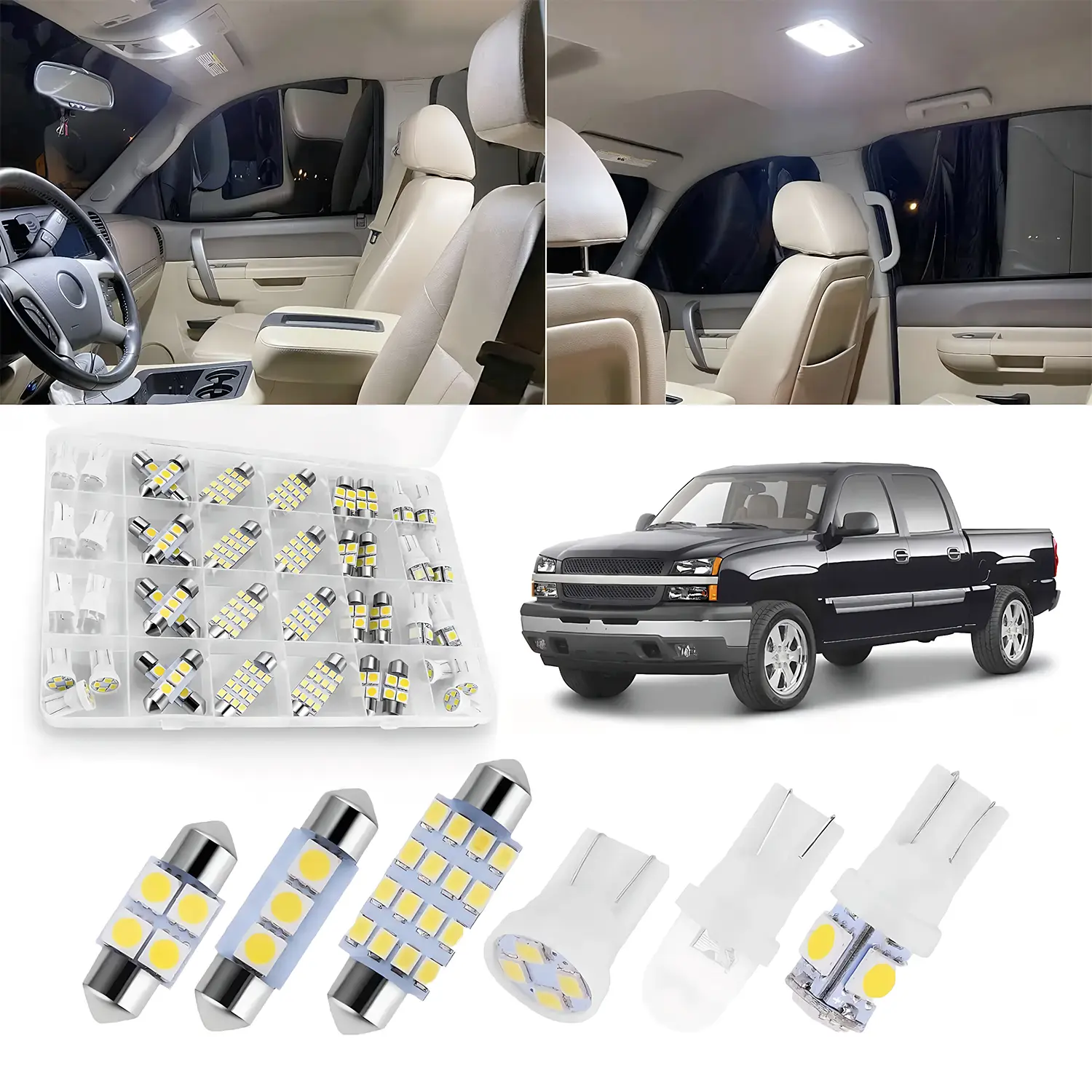 42 Pieces Interior Car Lights, Super Bright White Dome Map Tail Cab Lights Bulb Kit Set , DE3175 T10 31mm 41mm 194 LED Bulb for Your Trucks Width Lamp(White)