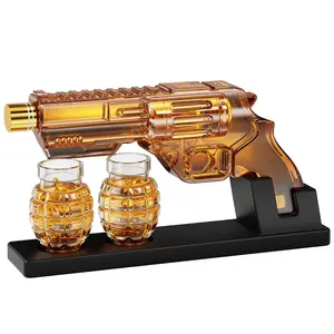 Kollea Valentine's Day Gifts New Year Gifts Whiskey Decanter with Grenade-Shaped Shot Glasses, 12.83oz Decanter Set for Men, Father, Husband, Boyfriend & Military Enthusiasts, Premium Lead-Free Glass, Wooden Stand, Luxury Gift Box