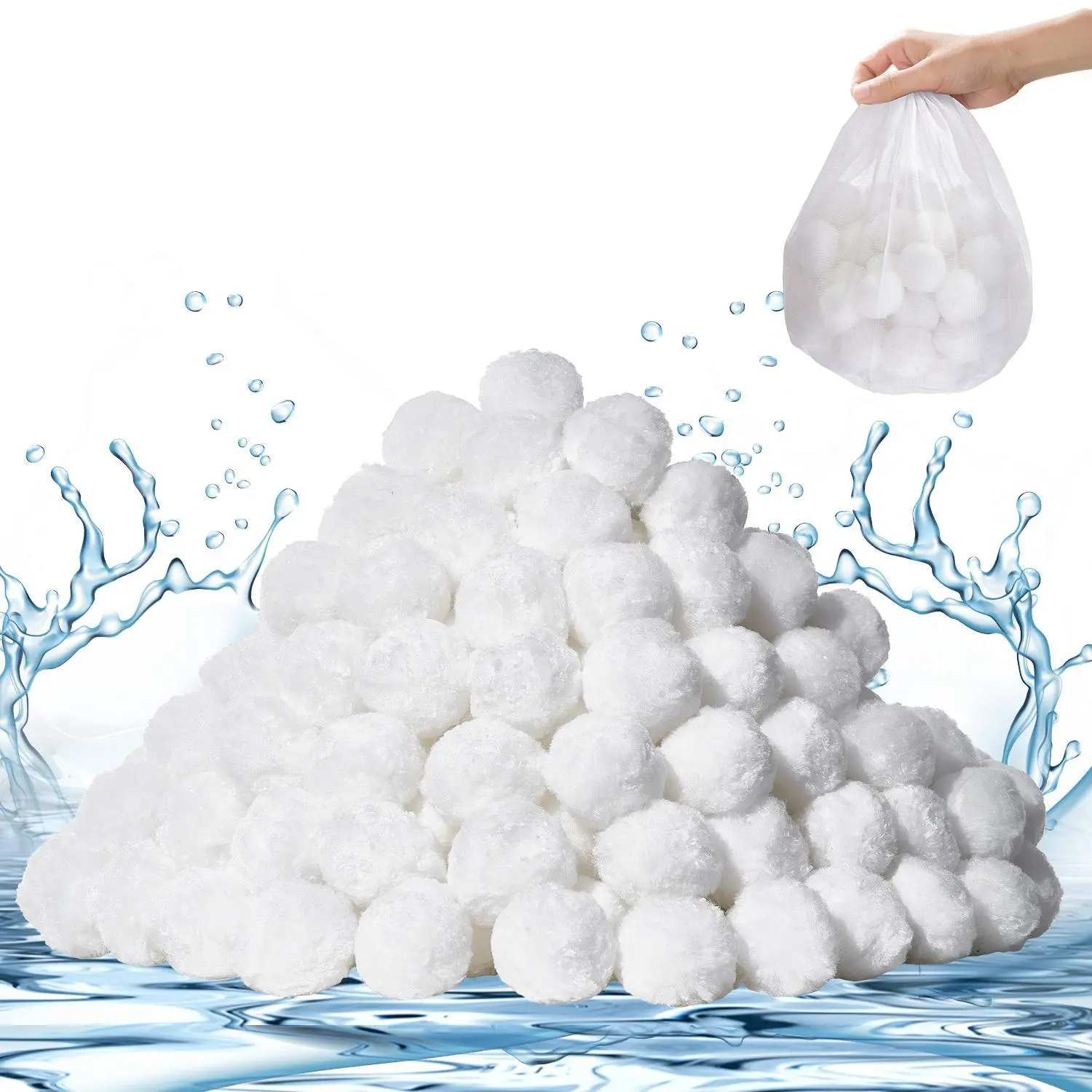 【SummerFinds】VEVOR Pool Filter Balls for Sand Filter, 3.5 lbs, Filter Balls Replace Pool Filter Sand, Reusable Polyester Fiber Filter Media Balls with Wash Bag, for Swimming Pool Above Ground Pool Aquarium Tank