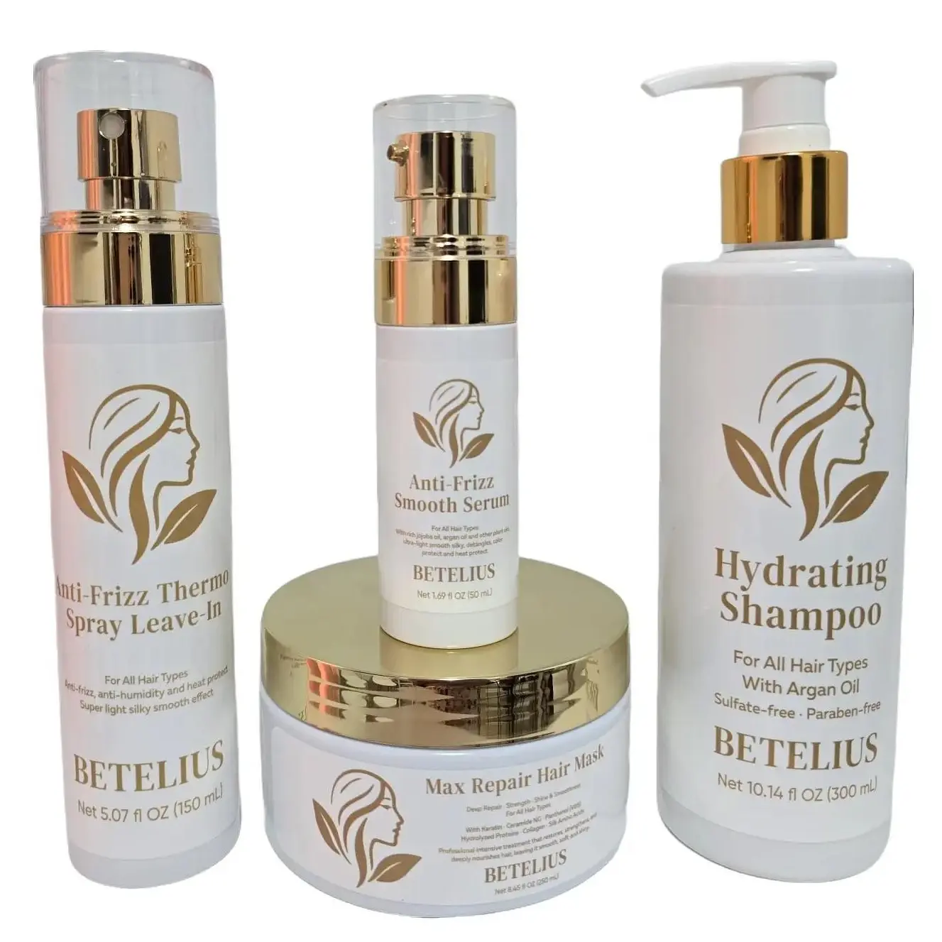 4-Step Professional Haircare Set to Restore and Repair Damaged or Color-Treated Hair - Hydrating System with Cleansing Shampoo, Protein Mask, and Silky Serum