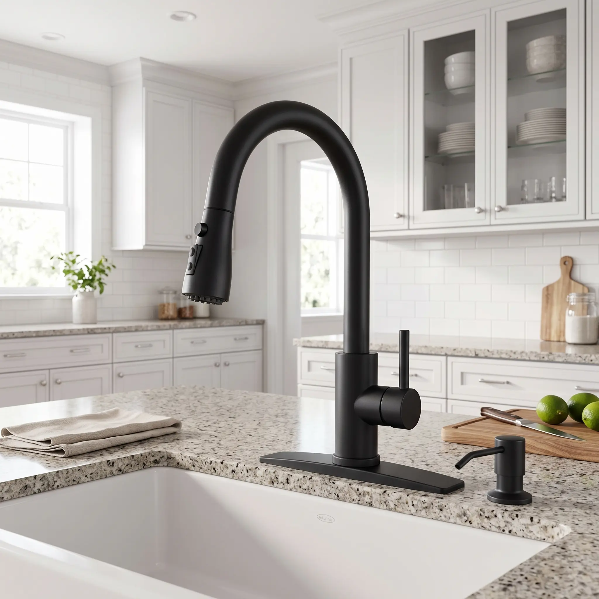 FORIOUS Kitchen Faucet with Soap Dispenser, Kitchen Faucets with Pull Down Sprayer, Updated High Arc Single Hole Faucet for Kitchen Sink RV homeessentials