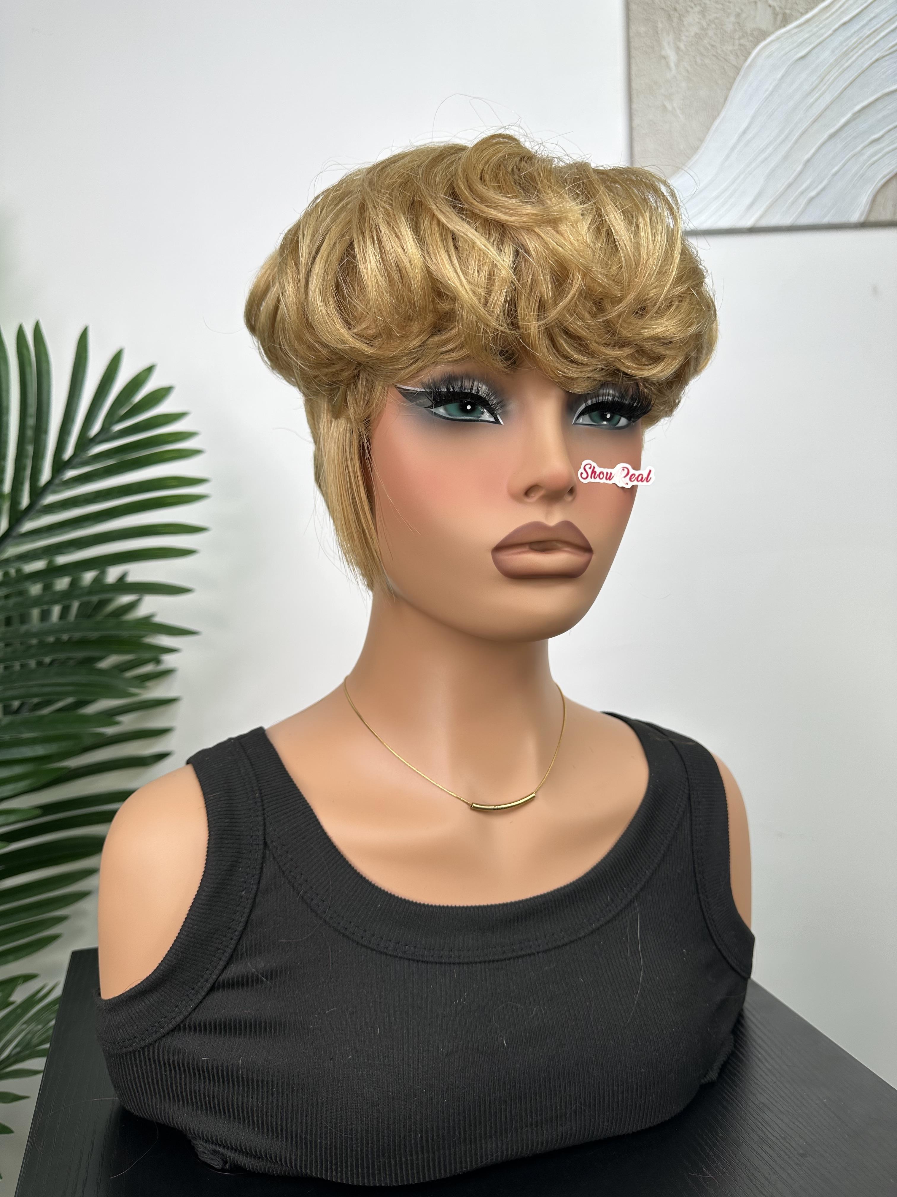 ShowRealHair Bowl Cut Wig 0501 Pixie Cut Wig for Women  T BOZ BOWL CUT- 7 Inch Short, high density Wavy & Fluffy Layered Pixie Cut Style with Fringe, Perfect for Daily Wear and Fashion#SummerVibes