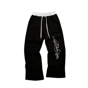 Vintage Black Wide-Leg Sweatpants with Signature Script Embroidery - Streetwear Essential