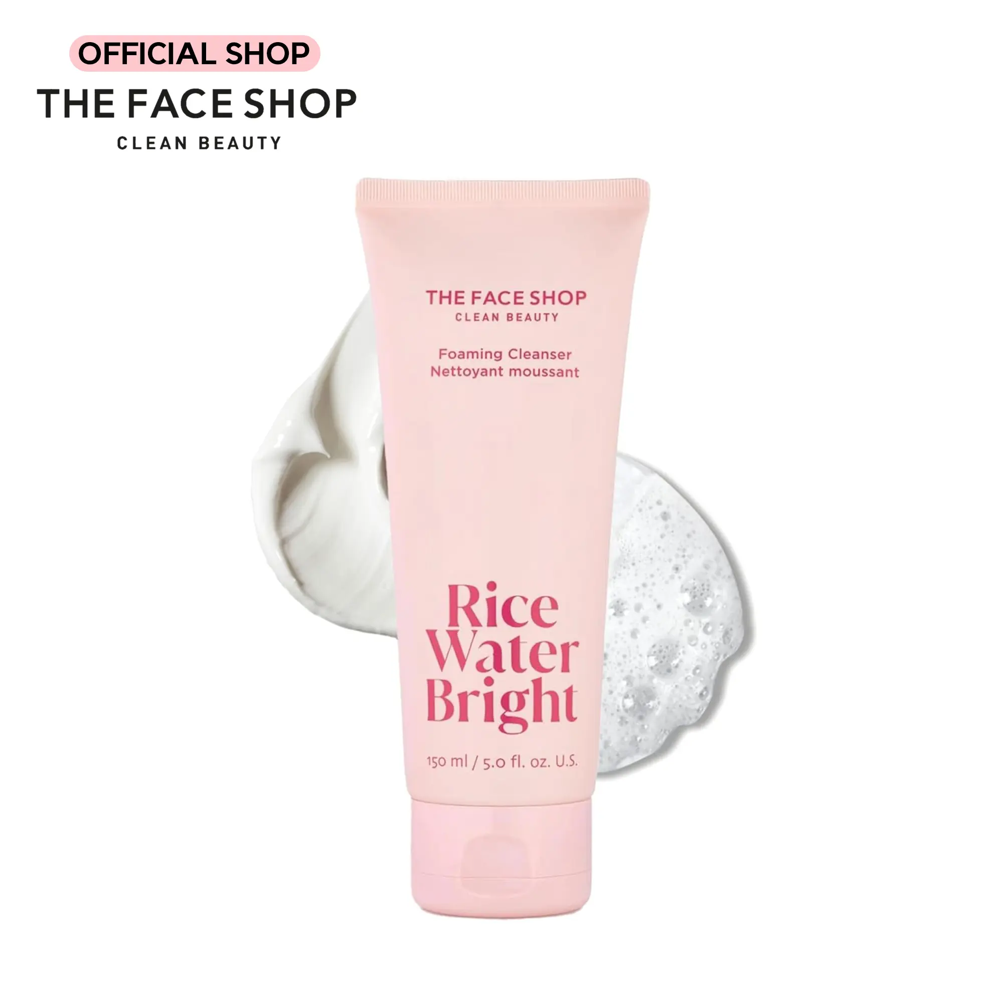 THE FACE SHOP Rice Water Bright Foaming Cleanser with Ceramide, Gentle Face Wash for Hydrating & Moisturizing, Makeup Remover, Korean Skincare