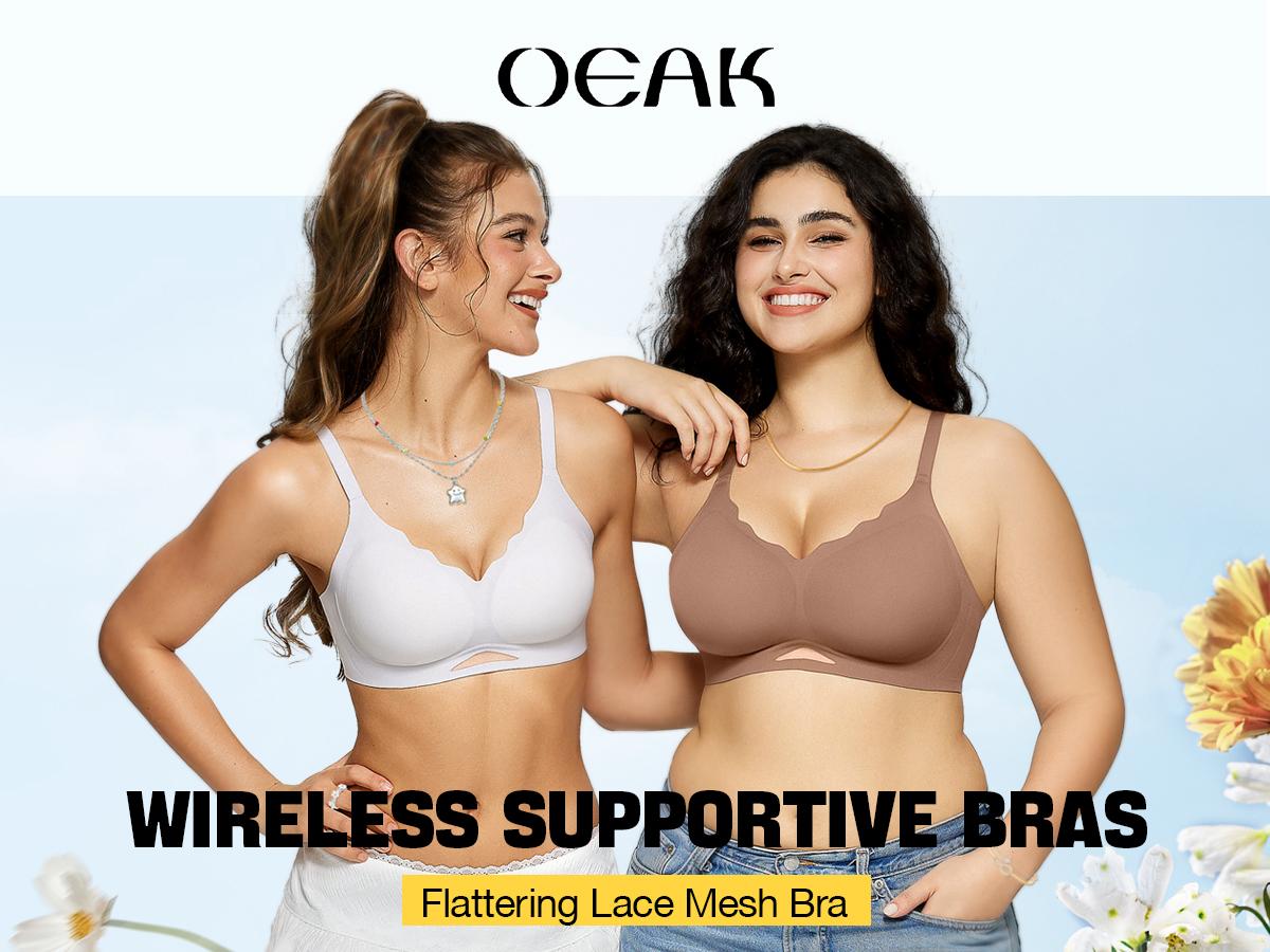 OEAK Womens Wireless Jelly Bras Scalloped Push Up Bralettes No Underwire Supportive Tshirt Bra Seamless Comfortable Everyday Bras
