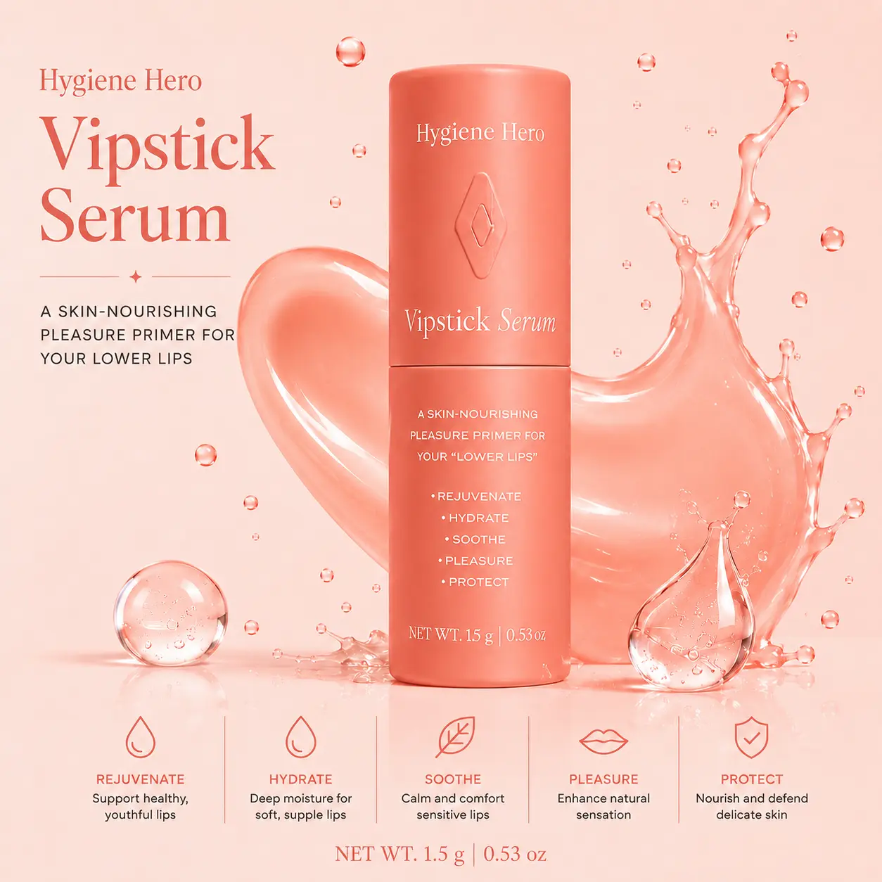 Hygiene Hero Vipstick Serum Single - Body Serum for Lower Lips, Moisturizing, Delicate Skin, Moisturizer Stick, Skincare Stick Moisture Smooth Balm Compact Travel Size