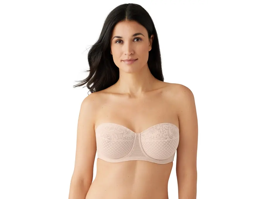 Women's Wacoal Strapless Underwire Minimizer Bra - Nylon Blend, Elastane Fabric, Stripes Design, Sheer Lace, Medium Stretch, Flexible Boning, Full Coverage, Exceptional Support, Elegant Fit, Hook&Eye, Multi-Size (32Dd, 40Ddd), Hand Wash, Style, Bustline,,