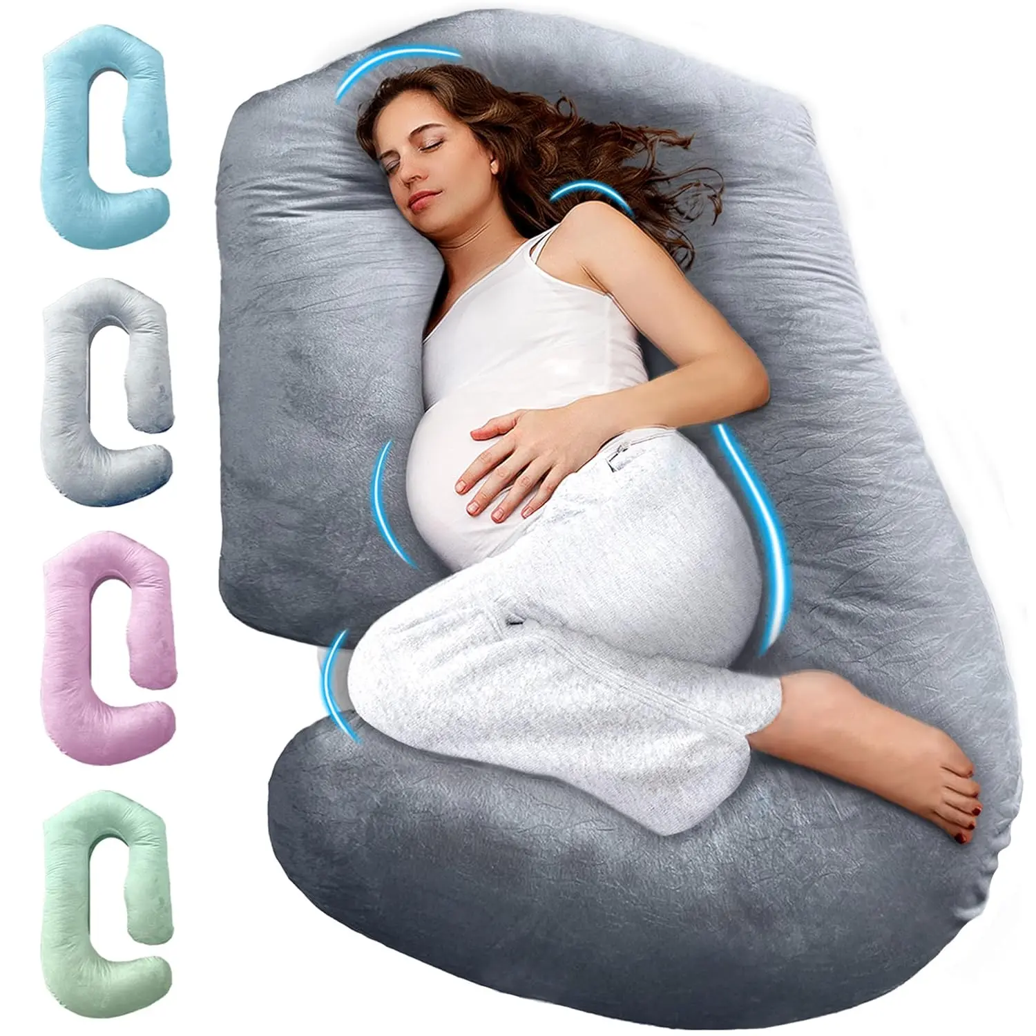 Pregnancy Pillows  Sleeping – 57-Inch Maternity Pillow  Pregnant Women with Removable Washable Cover – Support  Back, Belly, Neck, Legs, and Hips – Shaped Full Body Pillow