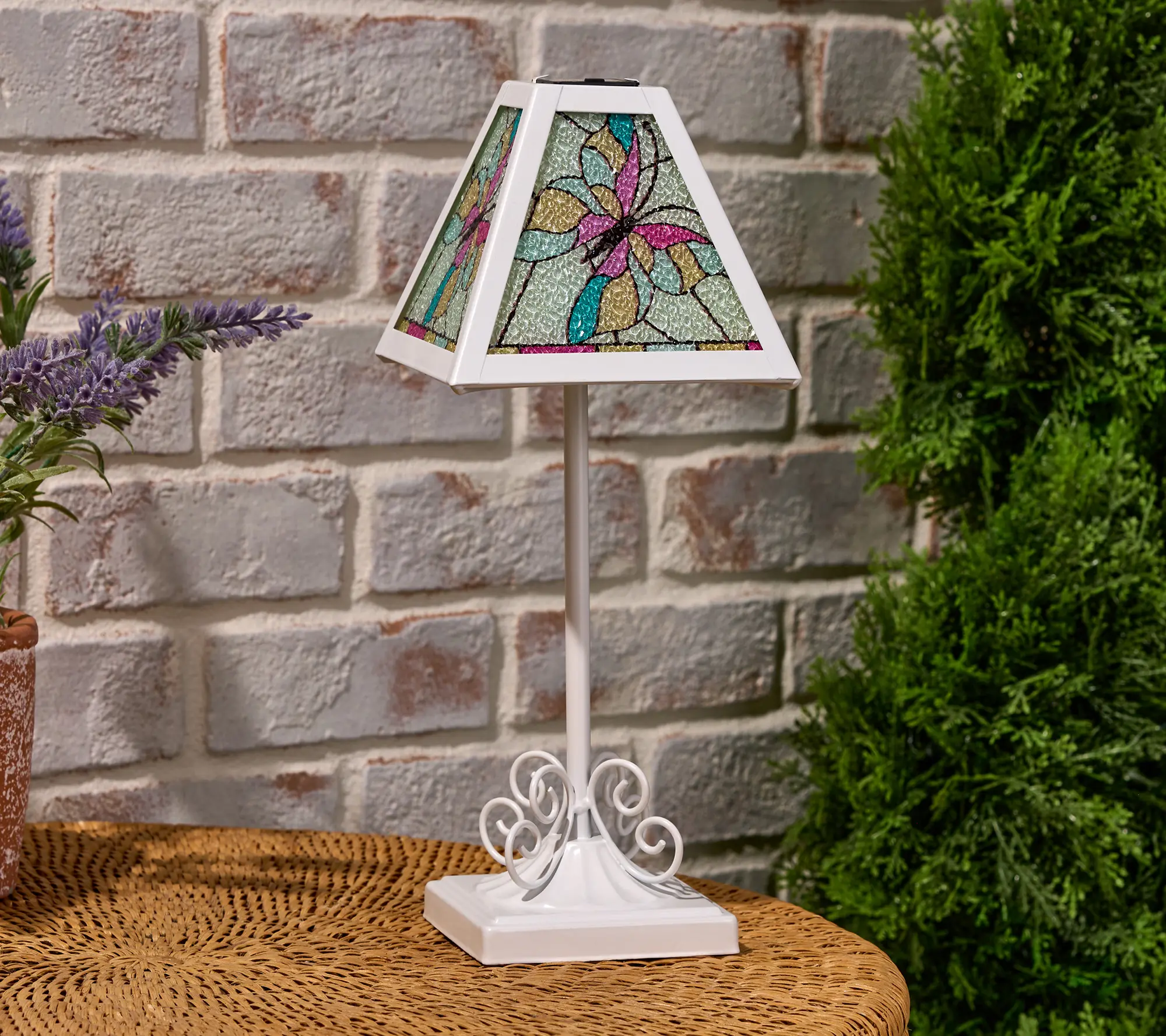 Garden Reflections Solar Faux Stained Glass Table Lamp