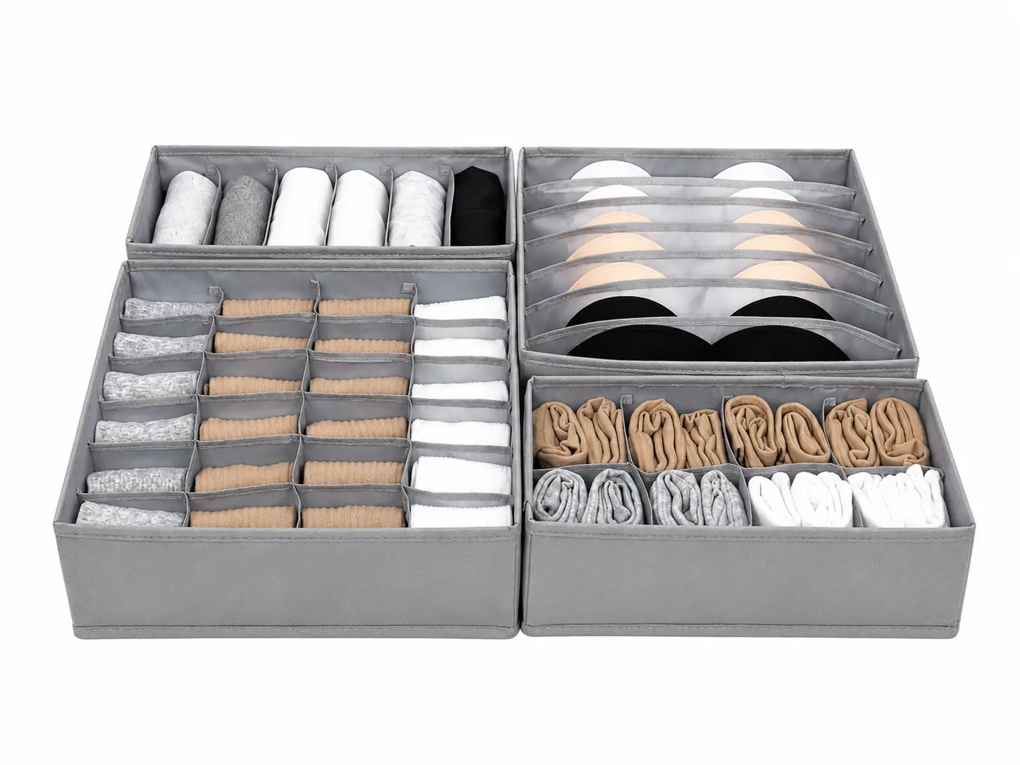 2-Pack 14 Grid&4-Pack 45 Grid Fabric Drawer Organizer Set, Oxford Storage Box & Storage Case, Foldable Washable Fabric Storage Crate, Reinforced PP Board Drawer Divider for Underwear, Socks, Baby Items, Room Storage, Closet, Dresser & Bedroom Organization