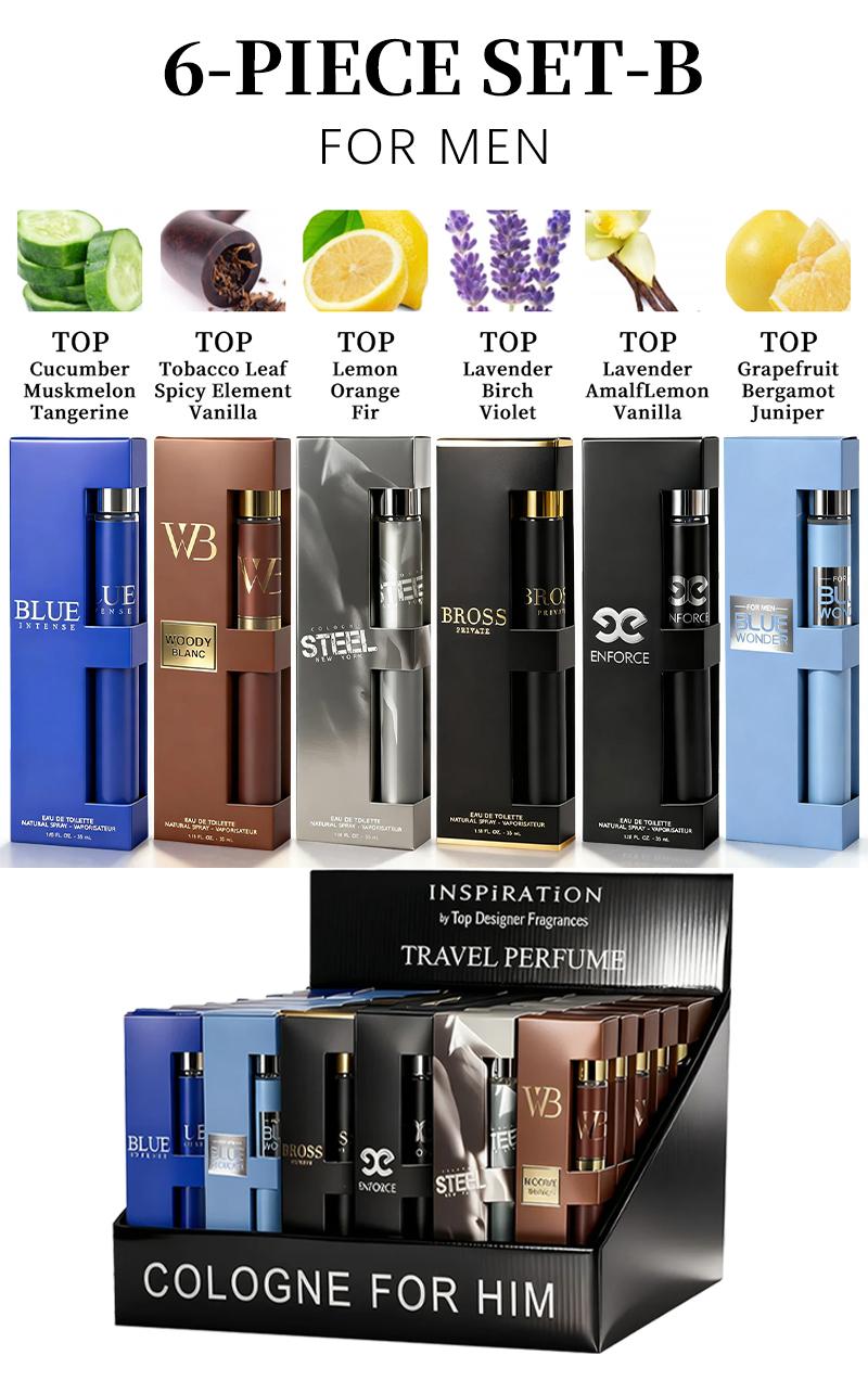 6-Piece Set Men's Eau De Toilette Fragrance, Cologne For Men,Travel Size Perfume, Long-Lasting , 6 Different Scents, Perfect For Dating, Daily Life, Parties,Gift Giving, 1.18 fl oz/35 ml Each Bottle