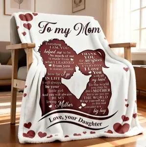 TO MY MOM Letter & Mom & Daughter Pattern Blanket, Soft Warm Throw Gift for Mother, All Season Blanket, Breathable Comfortable Blanket, Comfy Bedding for Halloween Decor, Air-conditioning Blanket for Home & Office