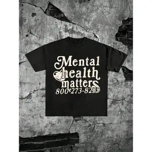 Unisex "Mental Health Matters" Graphic T-Shirt Vintage Groovy Font Broken Heart Design Soft Cotton Short Sleeve Crew Neck Top Mental Health Crisis Hotline 800-273-8255 Streetwear Tee For Mental Health Advocates