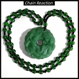 Feng Shui Pi Xiu Necklace Valentine's Gift, Green Good Luck Pendant for Men & Women, Carved Amulet  Green Jade Jewelry, Vintage Good Luck Amulet