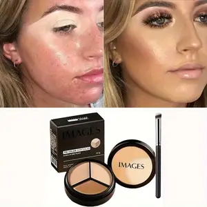 IMAGES Tri-Color Concealer with Brush - Moisturizing Paste for All Skin Types, Flawless Concealer for Blemishes, Dark Circles & Contours,  Perfect For Full Coverage Makeup,  Cosmetic, Make Beauty  Waterproof Concealer palette, Perfect Gift