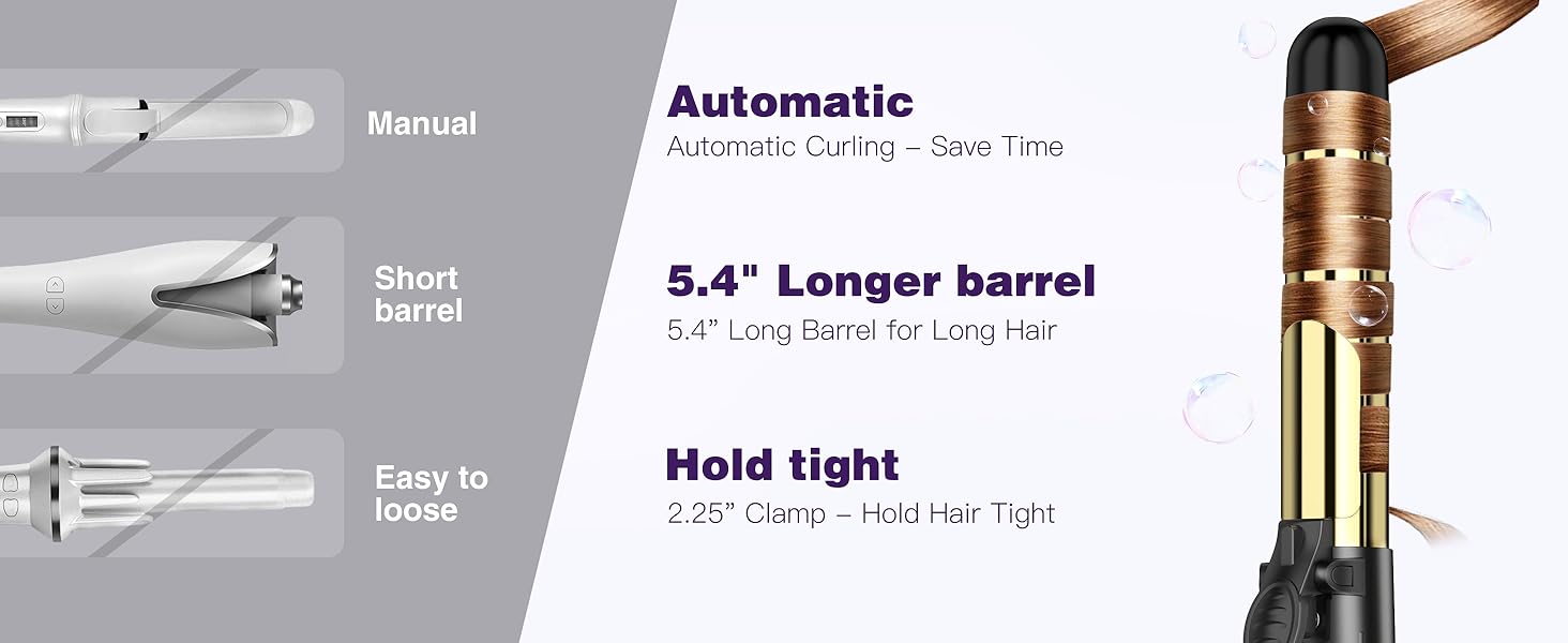 ZAVAREA Automatic Rotating Curling Iron Long Barrel 1.25" x 5.4" Titanium 5 Adjustable Temps 1H Auto Off Dual Voltage Multifunctional Hair Crimper, TikTokShopBlackFriday TikTokShopCyberMonday