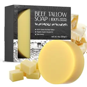 LHOPEBK Nature Handmade Beef Tallow Soap with Raw Honey & Organic Sweet Almond Oil Deeply Moisturizing Traditional Treatments 120 grams