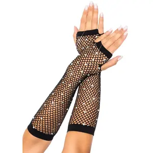 Rhinestone Fishnet Arm Warmers Gloves