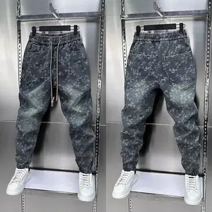 Jacquard American Classic Jeans Fashion Joints Harem Pants High Quality  Loose Harajuku Straight-Leg Trousers Men Clothing Menswear Black