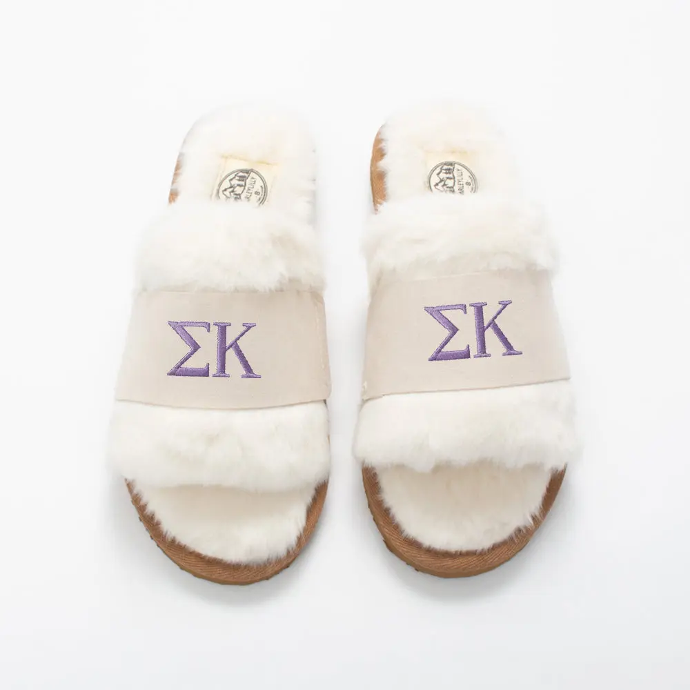 Sigma Kappa Fuzzy Slippers | Ivory