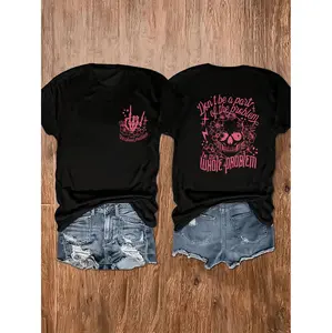 Stylish Plus Size Skull Print Crew Neck Tee With Soft Polyester Fabric And Medium Stretch For Ultimate Comfort