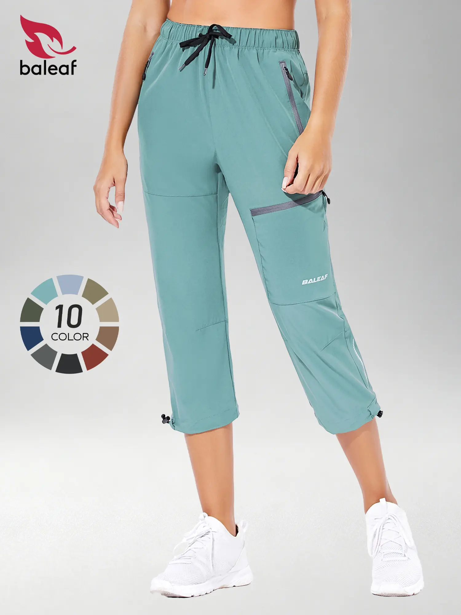 BALEAF Women's Hiking Cargo Capris High Waisted Lightweight Water Resistant Quick Dry Stretch Capris with Zipper Pockets UPF 50+ Sun Protection Tummy Control for Hiking Camping Travel Walking Outdoor Casual Everyday Wear