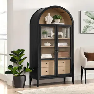 Nolan 74" Tall Arched Storage Display Cabinet in Black Oak