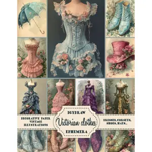 Victorian Clothes: Dresses, Corsets, Shoes, Hats and More - Scrapbook Paper: Decoupage Paper with Watercolor Illustrations and Floral Pattern for Journaling, Scrapbooking, DIY, Crafting Projects Paperback – June 18, 2024
