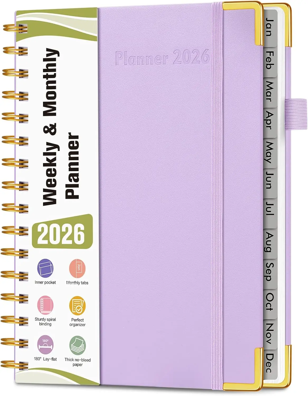 2026 Planner, Hardcover Leather Weekly and Monthly Planner, January 2026 - December 2026, Spiral Yearly Agenda Organizer Book 2026 with Tabs, Daily Calendar Planners for School Work Home, A5 (5.75" x 8.38"), Purple