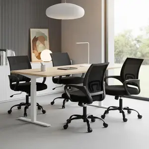 Conference Room Mesh Chair with Lumbar Support – 360° Swivel Task Chair for Meetings, Adjustable Height 14.7"-17.7", Fixed Armrests, Rocking Mode, Storage Back, Black/Gray/Red