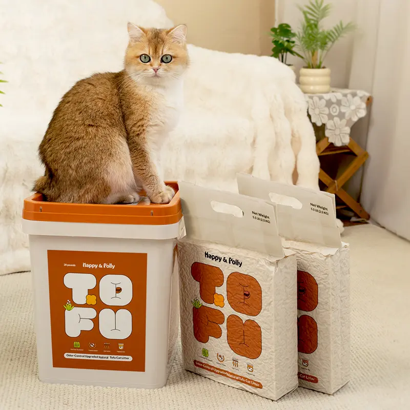 Happy & Polly Coffee Ground Tofu Cat Litter with Yucca Extract -Quick Clumping, 100% Natural, Flushable, Dust-Free, Odor Control, Low Tracking, Suitable for Automatic Litter Boxes