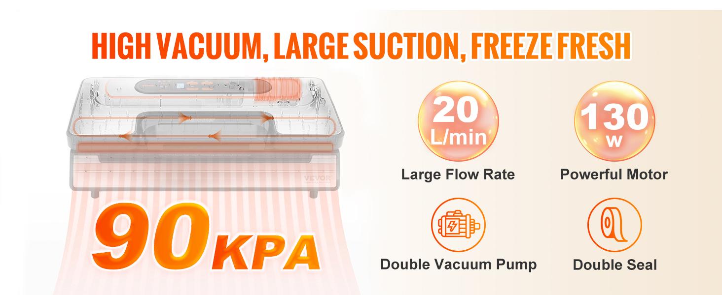 【fathersdaygift】VEVOR Vacuum Sealer Machine 90Kpa 130W Powerful Dual Pump and Dual SealingDry and Moist Food StorageAutomatic and Manual Air Sealing System with Built-in Cutterwith Seal Bag and External Hose
