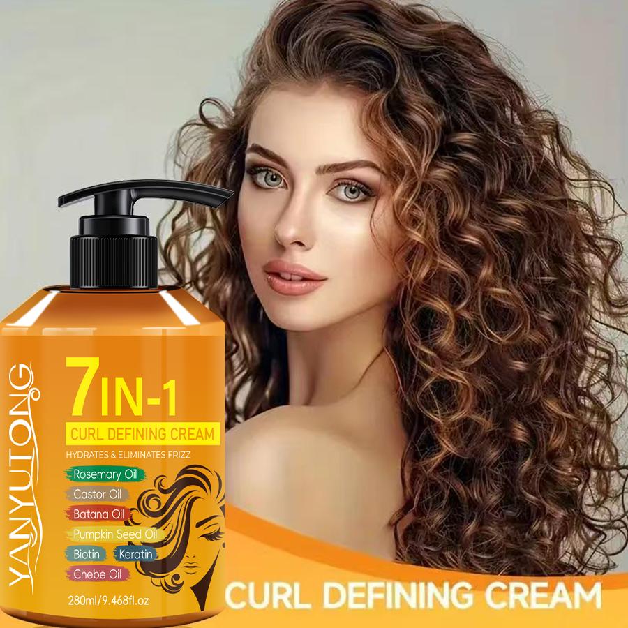 7-in-1 Curl Defining Cream 280ml — Suitable for wavy and curly hair, helps tame frizz and dullness, moisturizes and hydrates, provides a lightweight hold, keeps curls soft and bouncy, and reduces static. A styling gel-type haircare product.