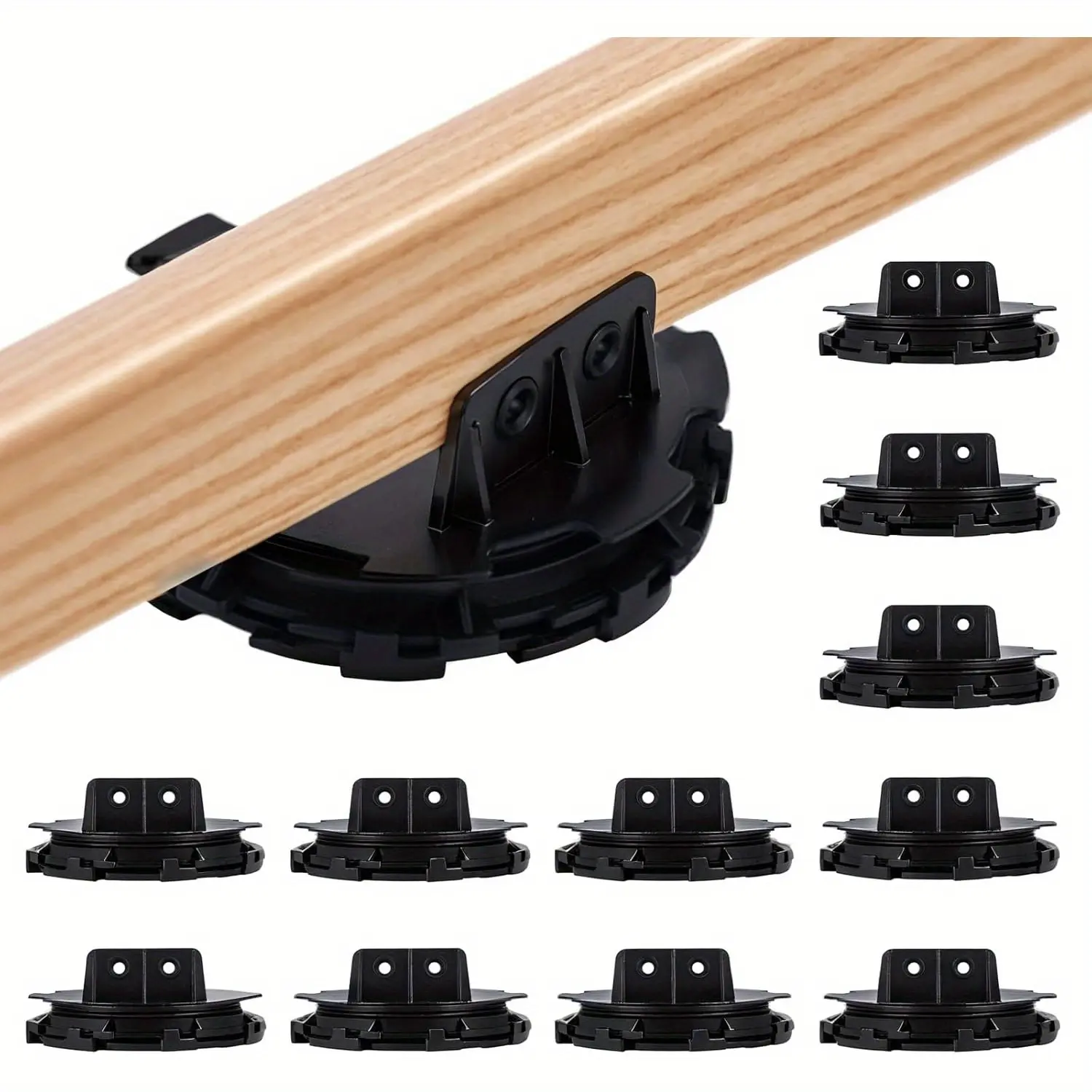 Adjustable plastic support pedestals for wood, stone, or decking; height-adjustable decking supports and bases; sturdy plastic pedestals suitable for terraces and decks.