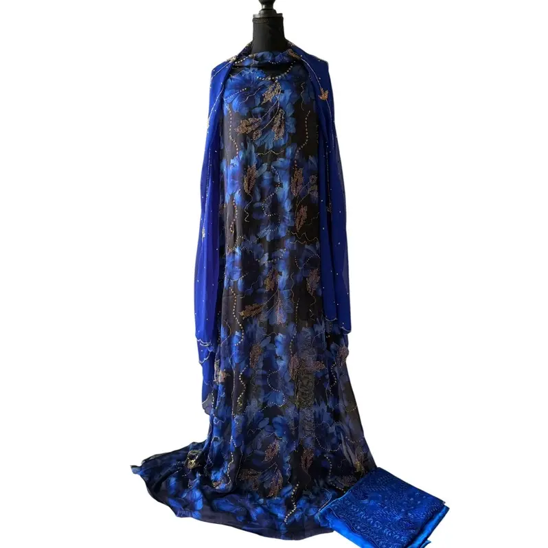 Majestic Glow Collection Dirac 3pcs Unstitched Chiffon Fabric with Gold Beadwork for Wedding & Eid Celebration