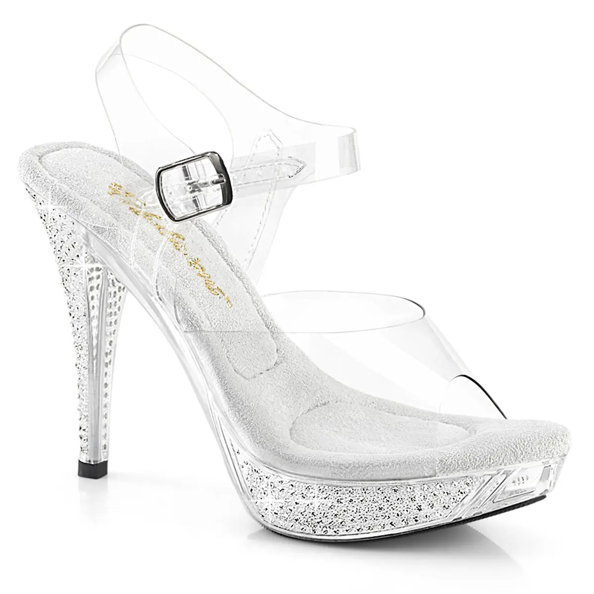 Platform Sandals for Women, Rhinestone 4.5" High Heels, Comfortable Fabulicious Statement Shoes for Parties & Proms