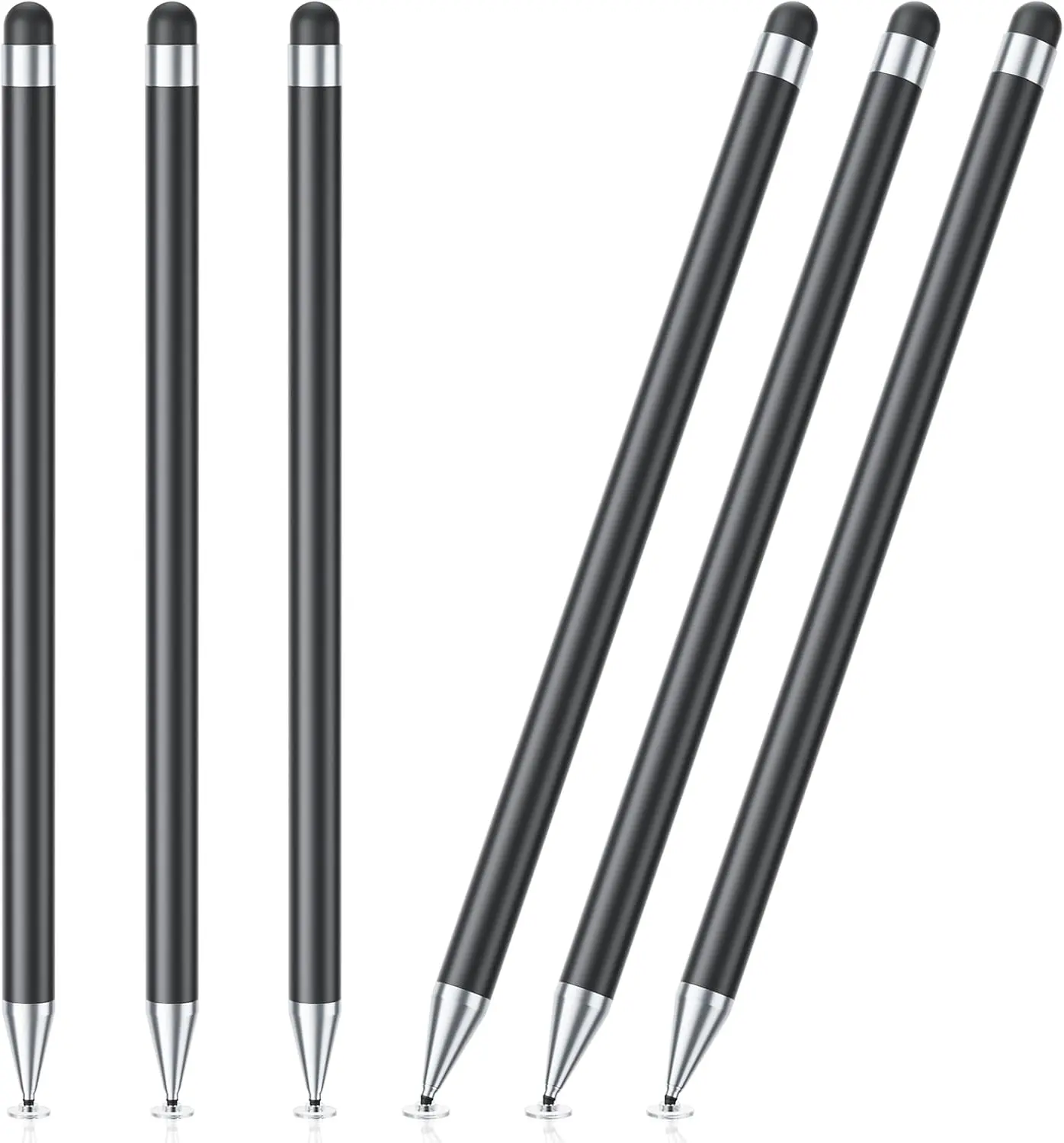 6-Pack 2-in-1 High-Precision Stylus Pens for Touch Screens, Tablet & Phone Accessories, Compatible with iPad, iPhone, Android Tablets, Black
