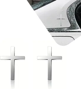 2PCS Metal Jesus Christ Cross Badge Stickers, 2.5"×1.8" Alloy 3D Individual Car Cross Sticker, Self Adhesive Scratch Covering Metal Cross Auto Emblem Decal for Car Body Fender Tail